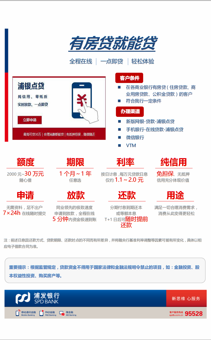 浦发点贷是什么条件,长期在浦发办理房屋抵押贷款,但没办过信用卡的