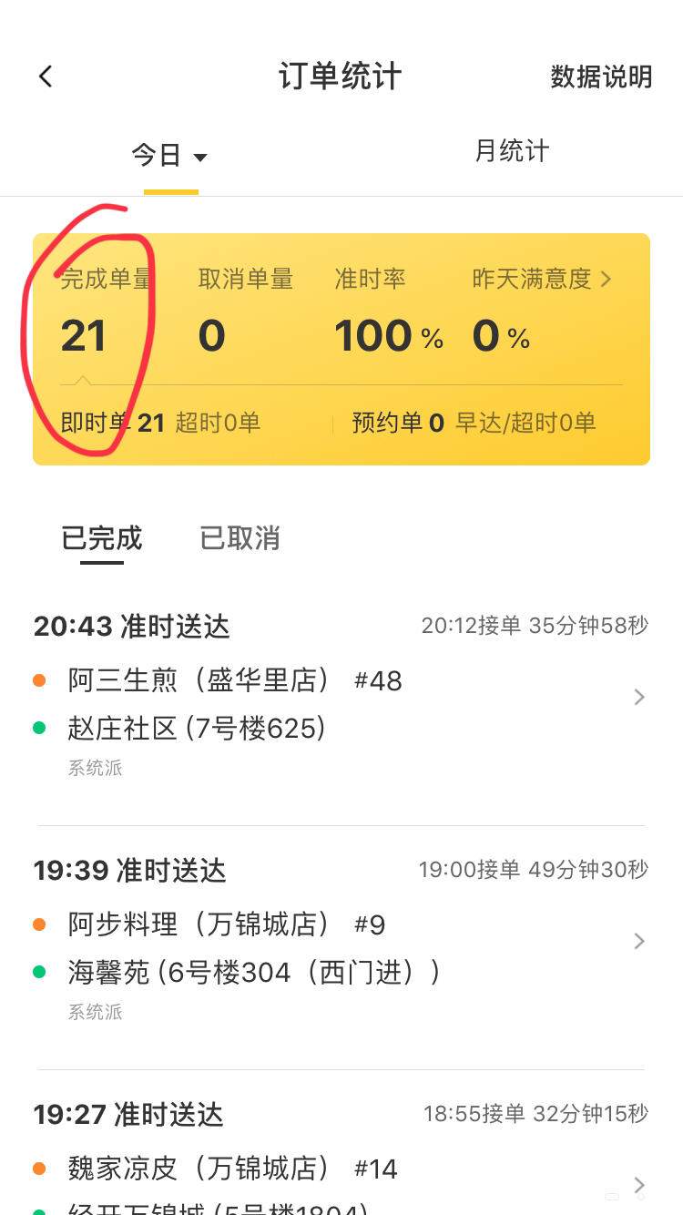 第一天跑美团外卖21单2020424
