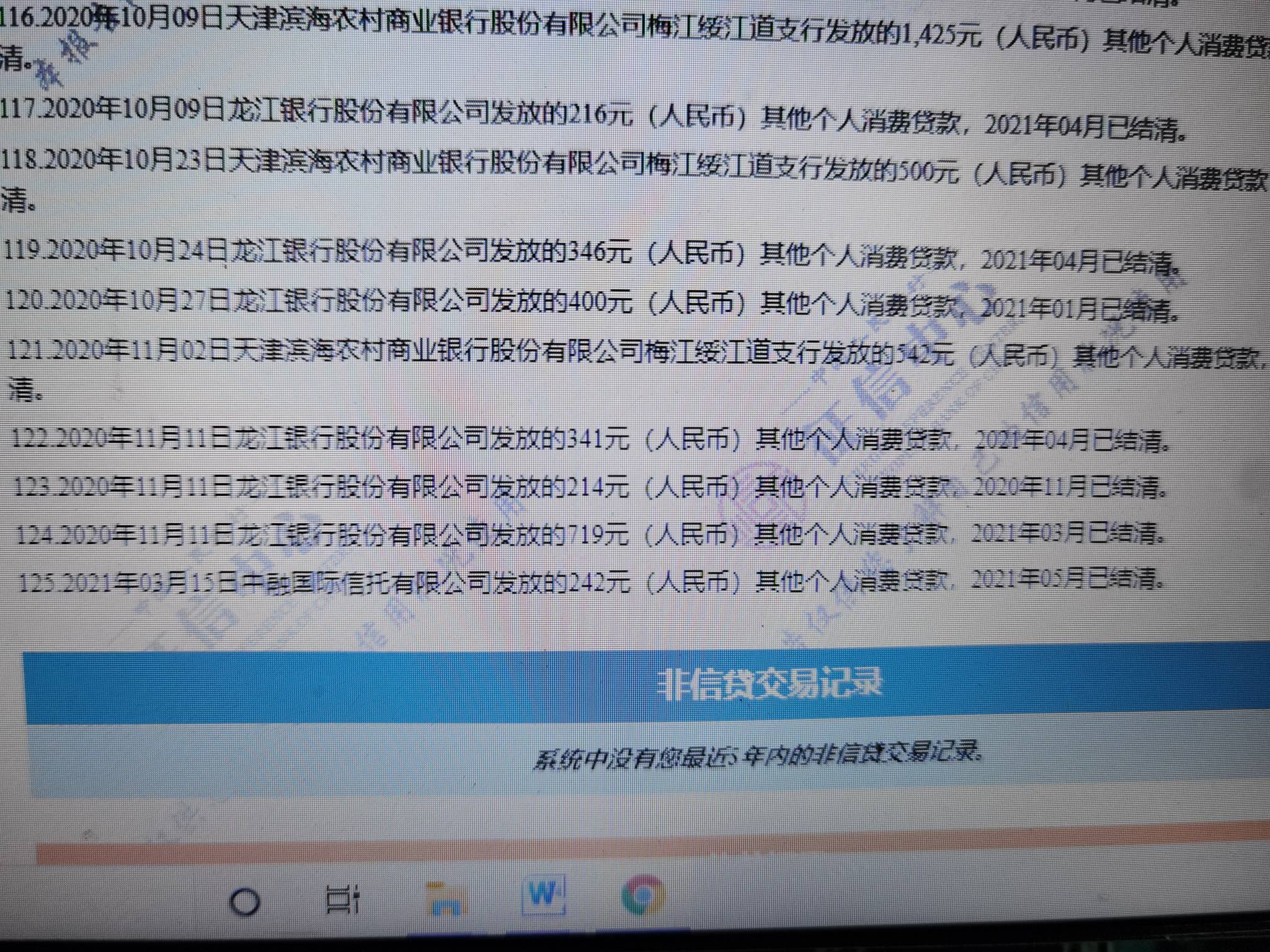 另外我这125条小贷记录,理解了浦发银行那1000块额度的信用卡
