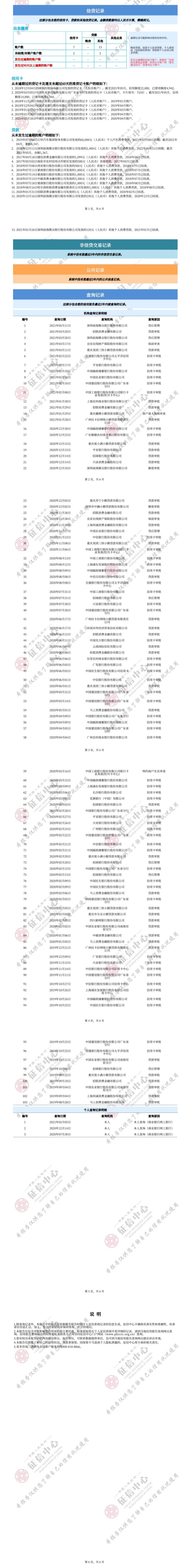 征信报告显示6页